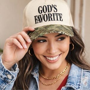 God’s Favorite Camo Trucker Hat | Cream & Camouflage Baseball Cap